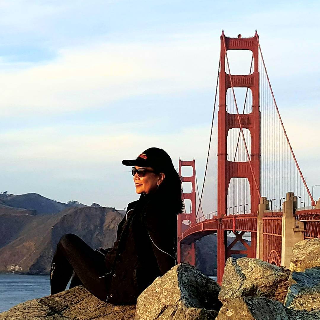 RN, May D., taking a break next to the Golden Gate Bridge in California.