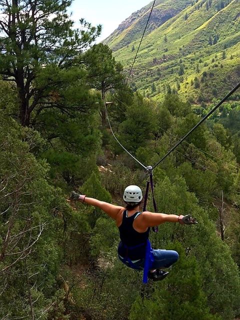 RN, Amanda M., flying free on a zip line in Durango, Co.