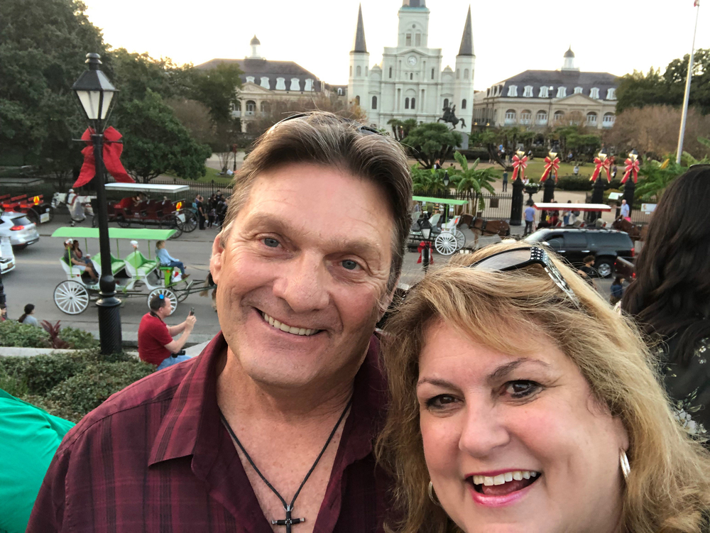 RN, Jan K., snapping a selfie with her husband Kerry while seeing the sights in New Orleans, Louis.